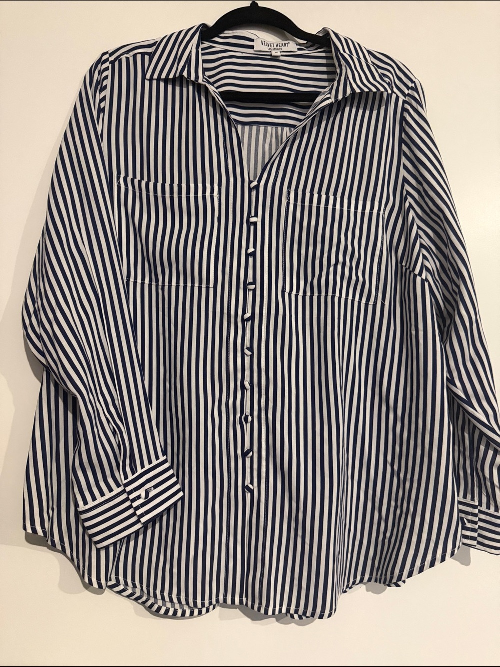 Velvet Heart Navy and White Striped Button-Down Blouse